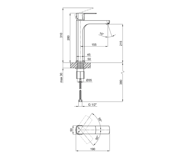 Смеситель для раковины высокий Qtap Lipno Graphite