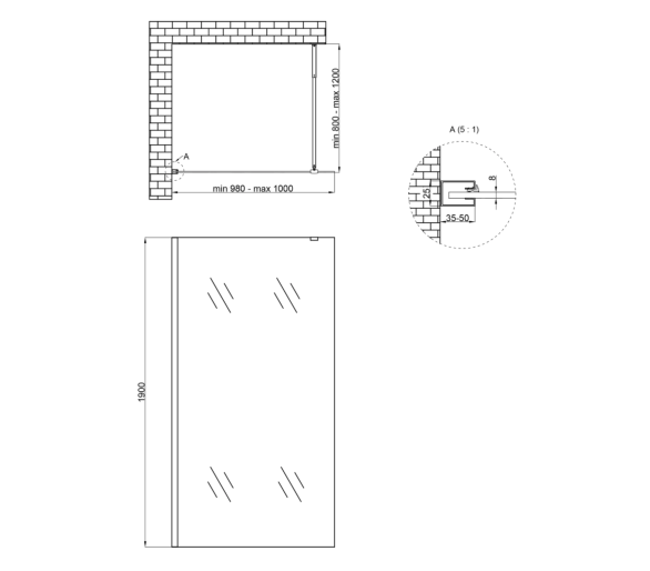 Стінка Walk-In STANDARD 100x190