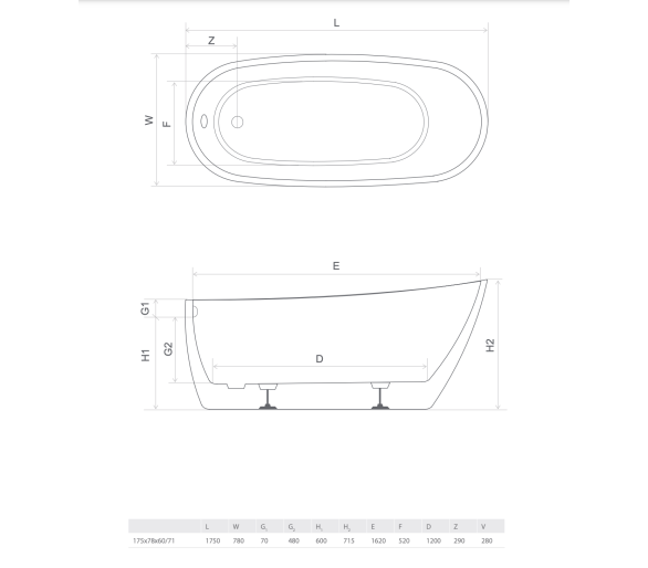 Акриловая ванна RADAWAY SAPIENTZA 175x78 см.