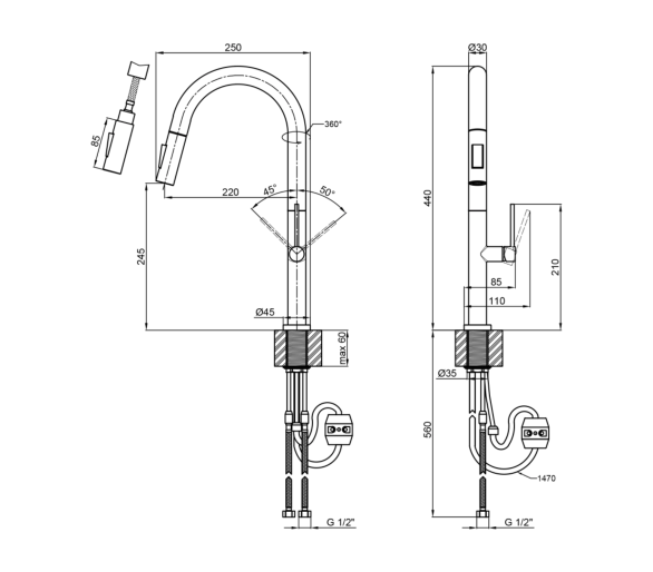 Змішувач для кухні висувний Qtap Lenicka Nickel PVD