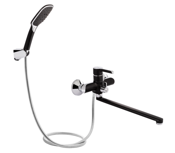 Змішувач для ванны довгий Qtap Grand Chrome/Black