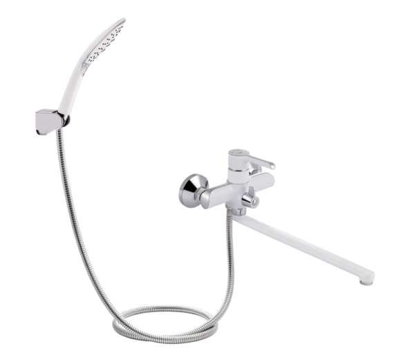 Змішувач для ванны довгий Qtap Grand Chrome/White