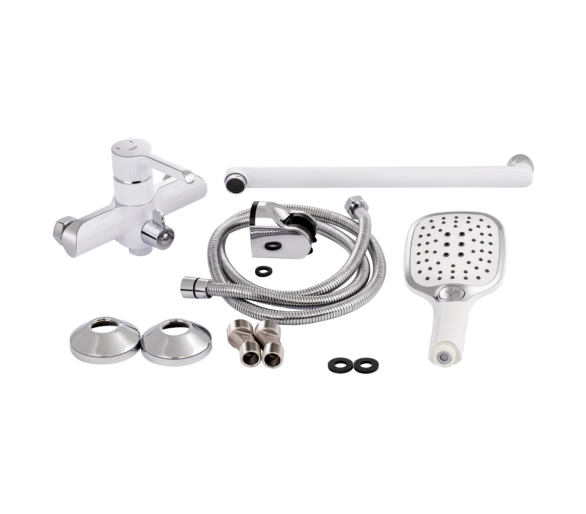 Смеситель для ванны длинный Qtap Grand Chrome/White