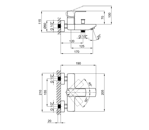 Смеситель для ванны Qtap Lipno Graphite