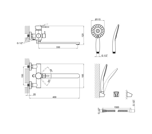 Змішувач для ванни Lidz Aria 005 Black