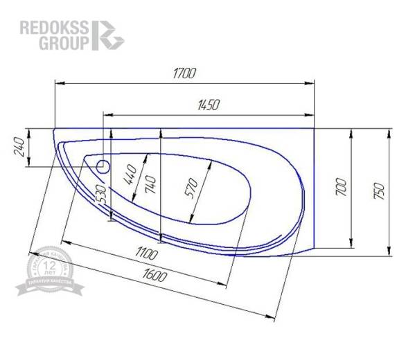 Акрилова ванна Redokss San Messina L/R 170x70