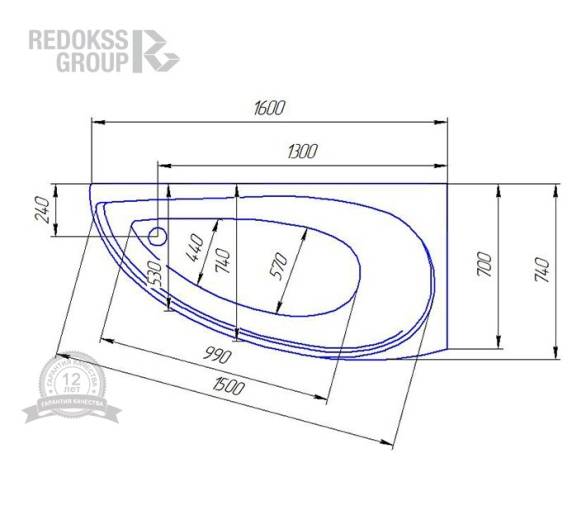 Акриловая ванна Redokss San Catania L/R 160x70