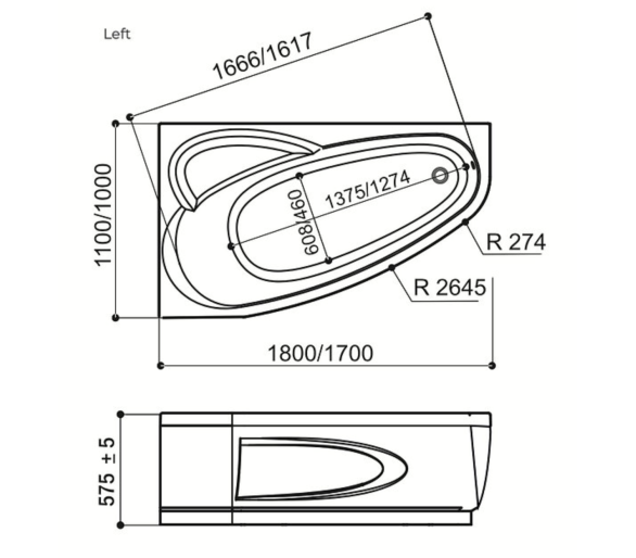 Гідромасажна ванна WGT Rialto COMO 170x100 L/R