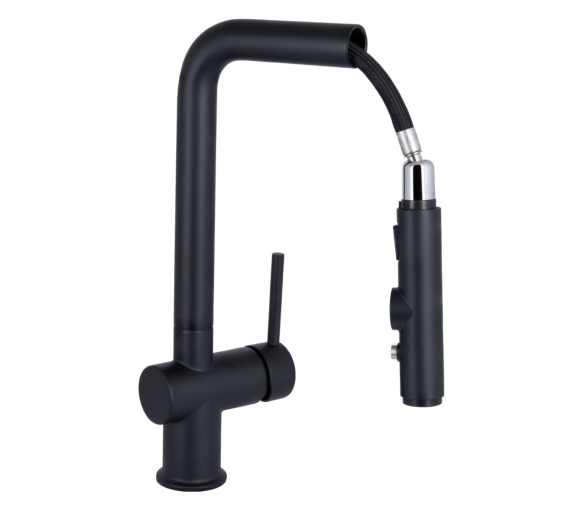 Смеситель для кухни выдвижной и фильтра Qtap Rozcesti2 Black Matt