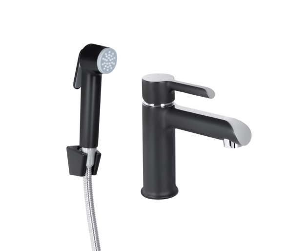 Змішувач для раковини (з гігієнічним душем) Qtap Grand Black Matt