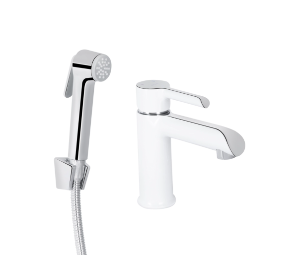 Змішувач для раковини (з гігієнічним душем) Qtap Grand White