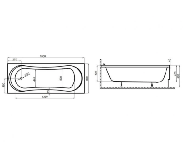 Акриловая ванна Polimat Gracja 180x80 прямоугольная