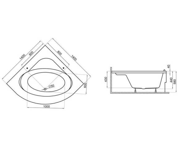 Акриловая ванна Polimat Standard 140x140 угловая