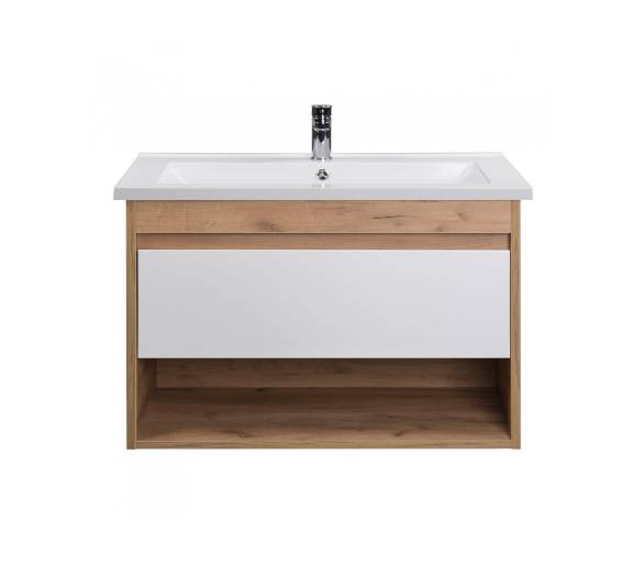 Тумба в ванную подвесная MDD Oslo Wood 80 с умывальником Cosmo 80