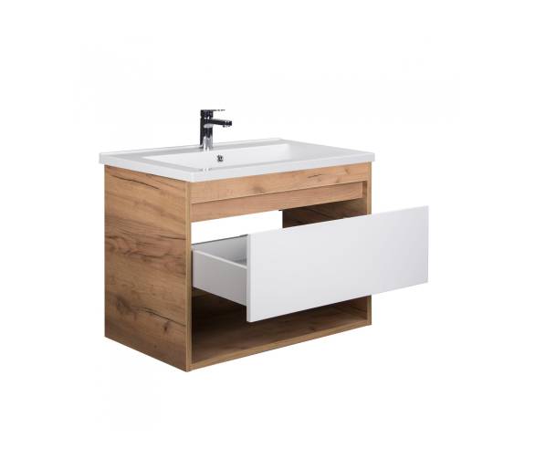 Тумба в ванную подвесная MDD Oslo Wood 80 с умывальником Cosmo 80