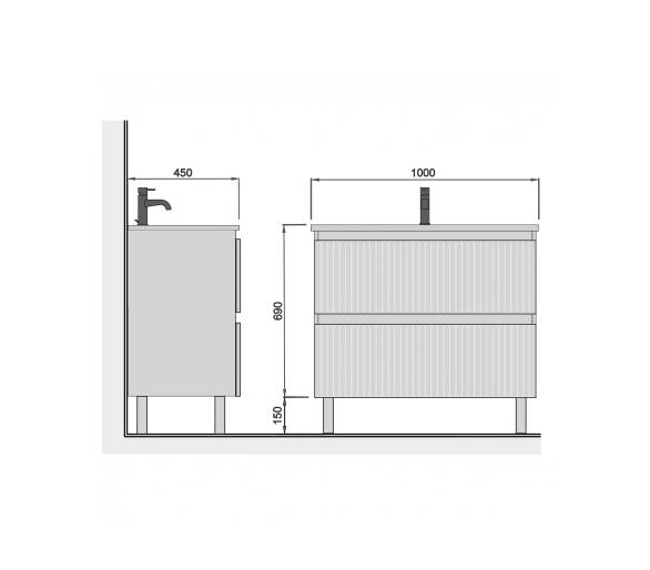 Тумба у ванну універсальна MDD Fluffy 100-U з умивальником Vivace 100