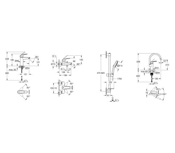 Набiр змiшувачiв Grohe Eurosmart 4 в 1 для ванни та кухні