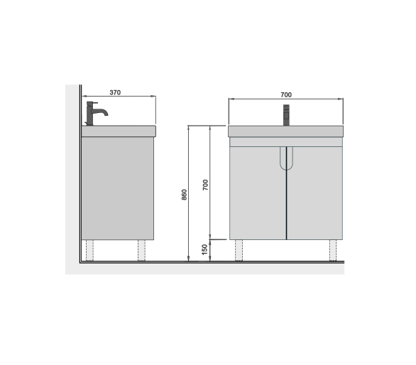 Тумба в ванную универсальная MDD Simple Graphite 70-U с умывальником River 70