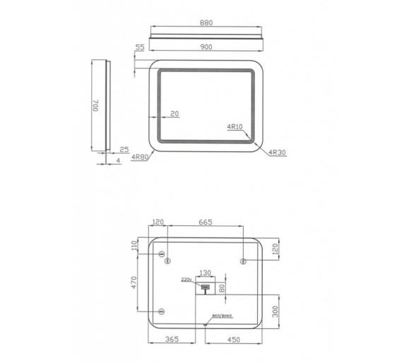 Зеркало Juventa Arizona ArM-90x70 с LED-подсветкой