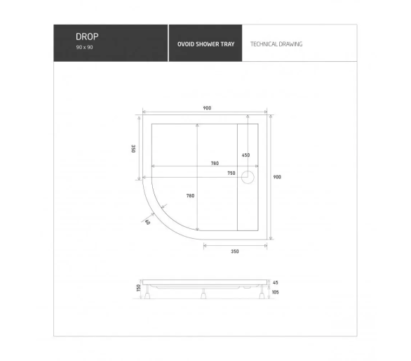 Душевий піддон 90x90x15 Shower DROP DR0-8009 дрібний