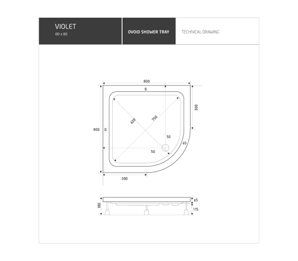 Душевой поддон 80x80x18 Shower Violet SW-8007 мелкий