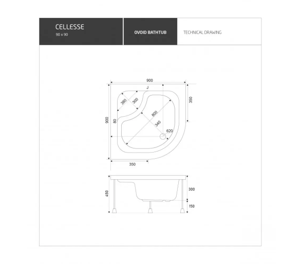 Душевий піддон 90x90x45 Shower CELLESSE SW-6010 глибокий
