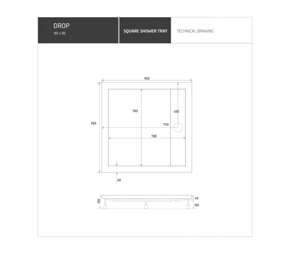 Душевий піддон 90x90x15 Shower DROP DR0-8694 дрібний