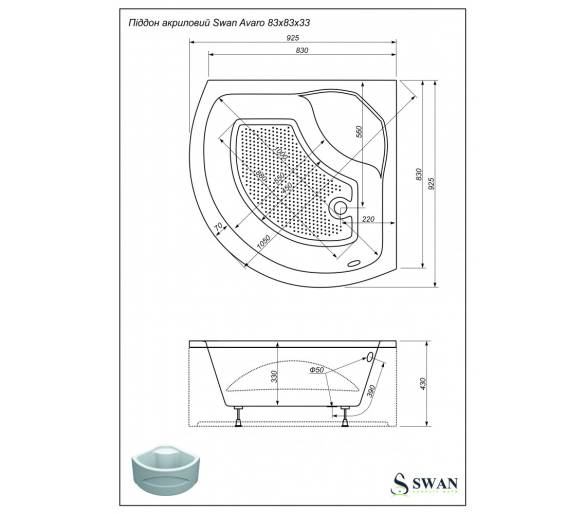 Піддон Swan Avaro 83x83 см