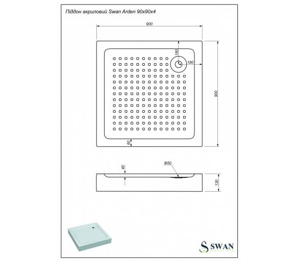 Піддон Swan Arden 90x90 см