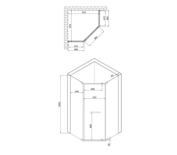 Пятиугольная душевая кабина DOZORCA SC90x90.CRM.LOW.TR без поддоном