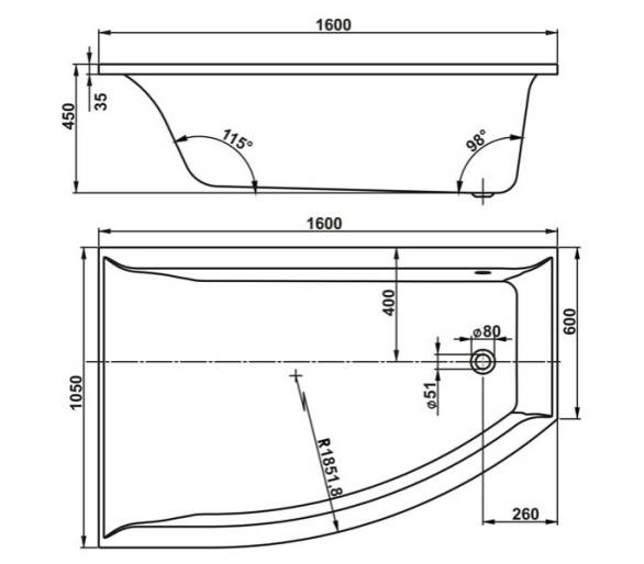 Ванна акрилова VagnerPlast Veronella Offset 160x105 L/R