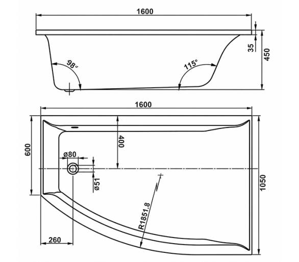Ванна акрилова VagnerPlast Veronella Offset 160x105 L/R