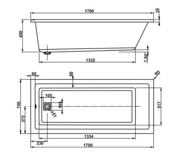Ванна акрилова VagnerPlast Cavallo 170x75