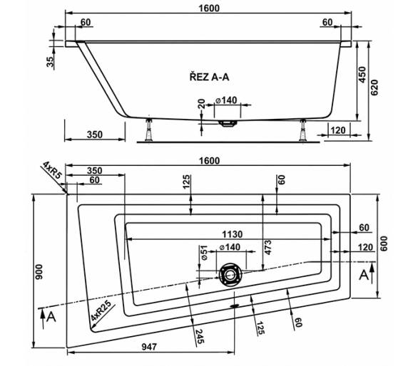Ванна акрилова VagnerPlast Cavallo Offset 160x90 L/R