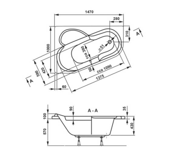 Ванна акрилова VagnerPlast Selena 147x100 L/R