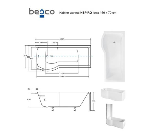 Акриловая ванна Besco INSPIRO 160Х70 см.
