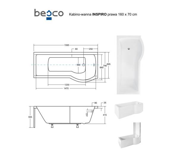 Акрилова ванна Besco INSPIRO 160X70 см.