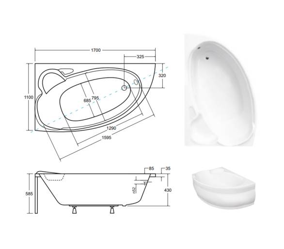 Акриловая ванна BESCO WENUS FINEZJA MAXI 170х110 L/R
