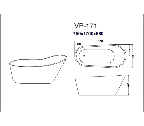 Отдельностоящая ванна Veronis VP-171 170x75x69 см