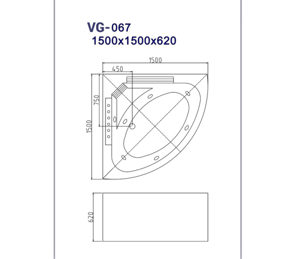 Гидромассажная ванна Veronis VG-067 150x150x62