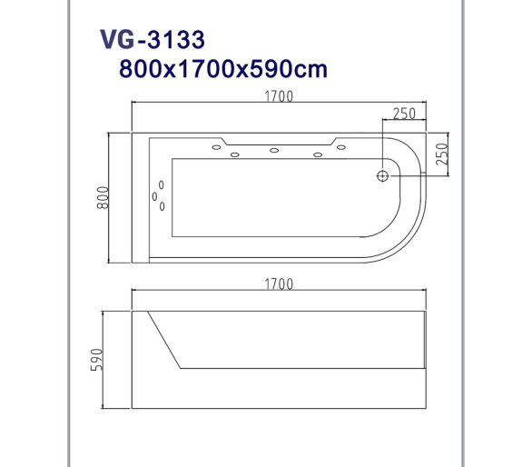 Гидромассажная ванна Veronis VG-3133 L 170x80