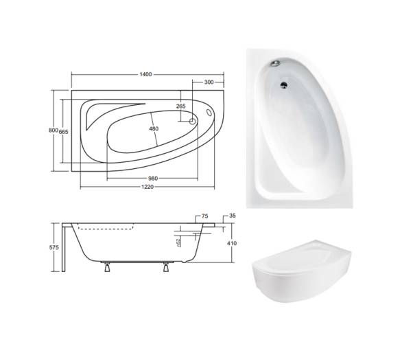 Акрилова ванна BESCO CORNEA 140x80 см. L/R