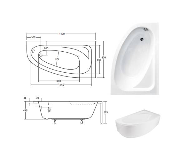 Акрилова ванна BESCO CORNEA 140x80 см. L/R