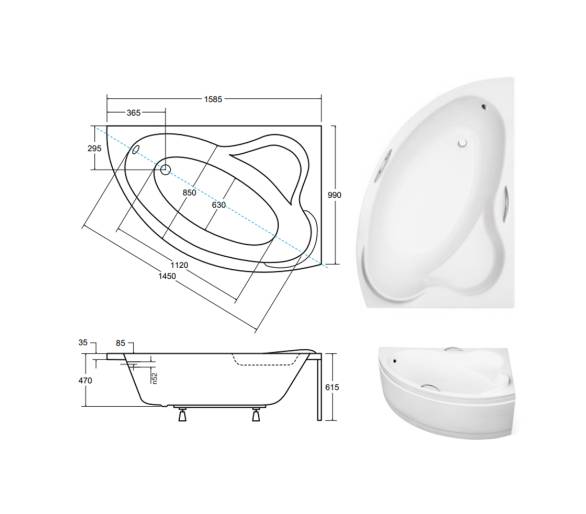 Акрилова ванна BESCO ADA 160x100 см. L/R