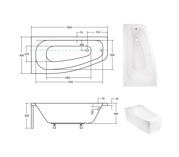 Акриловая ванна BESCO LUNA 150x80 см.