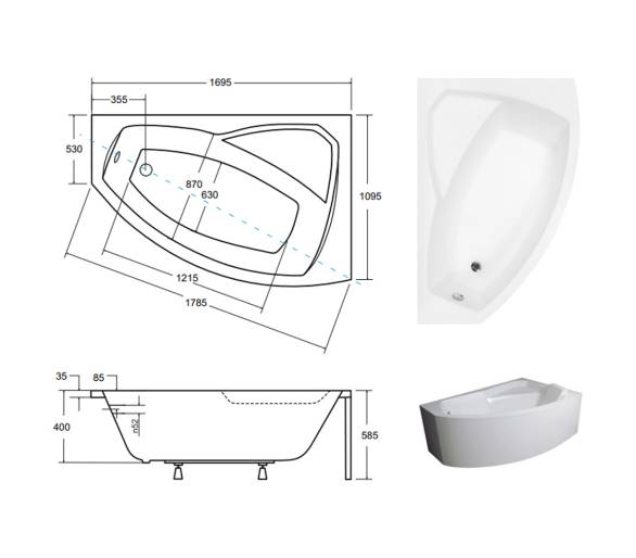 Акриловая ванна BESCO RIMA 170x110 см.
