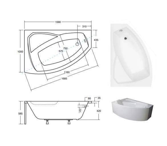 Акриловая ванна BESCO RIMA 160x100 см.