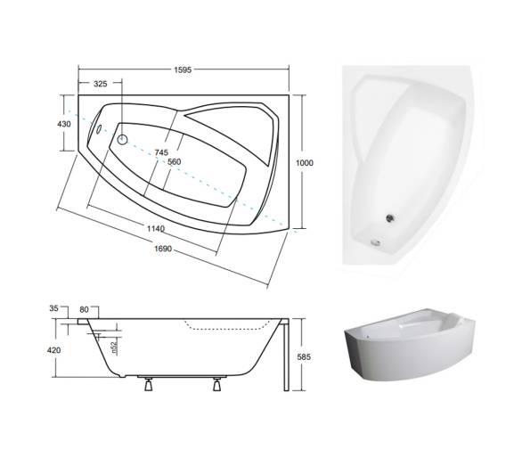 Акриловая ванна BESCO RIMA 160x100 см.