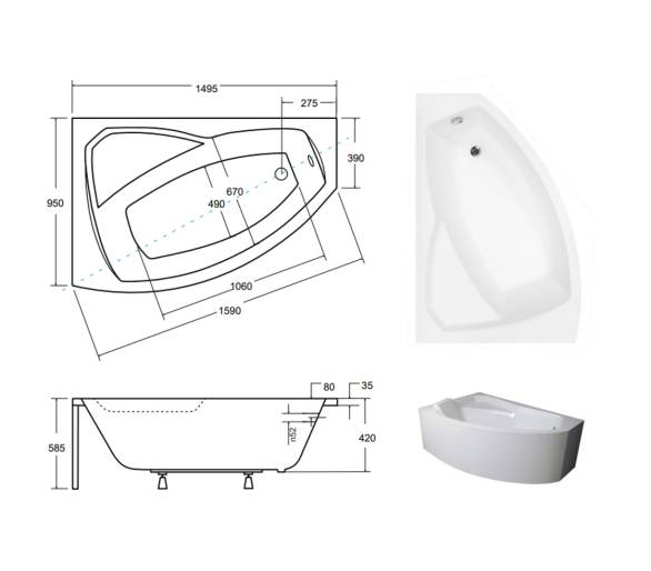 Акрилова ванна BESCO RIMA 150x95 см.