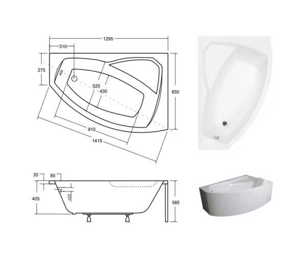 Акриловая ванна BESCO RIMA 130x85 см.